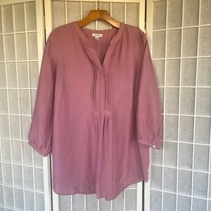Garnet Hill silk blouse size 12 3/4 sleeve pullover pleated front